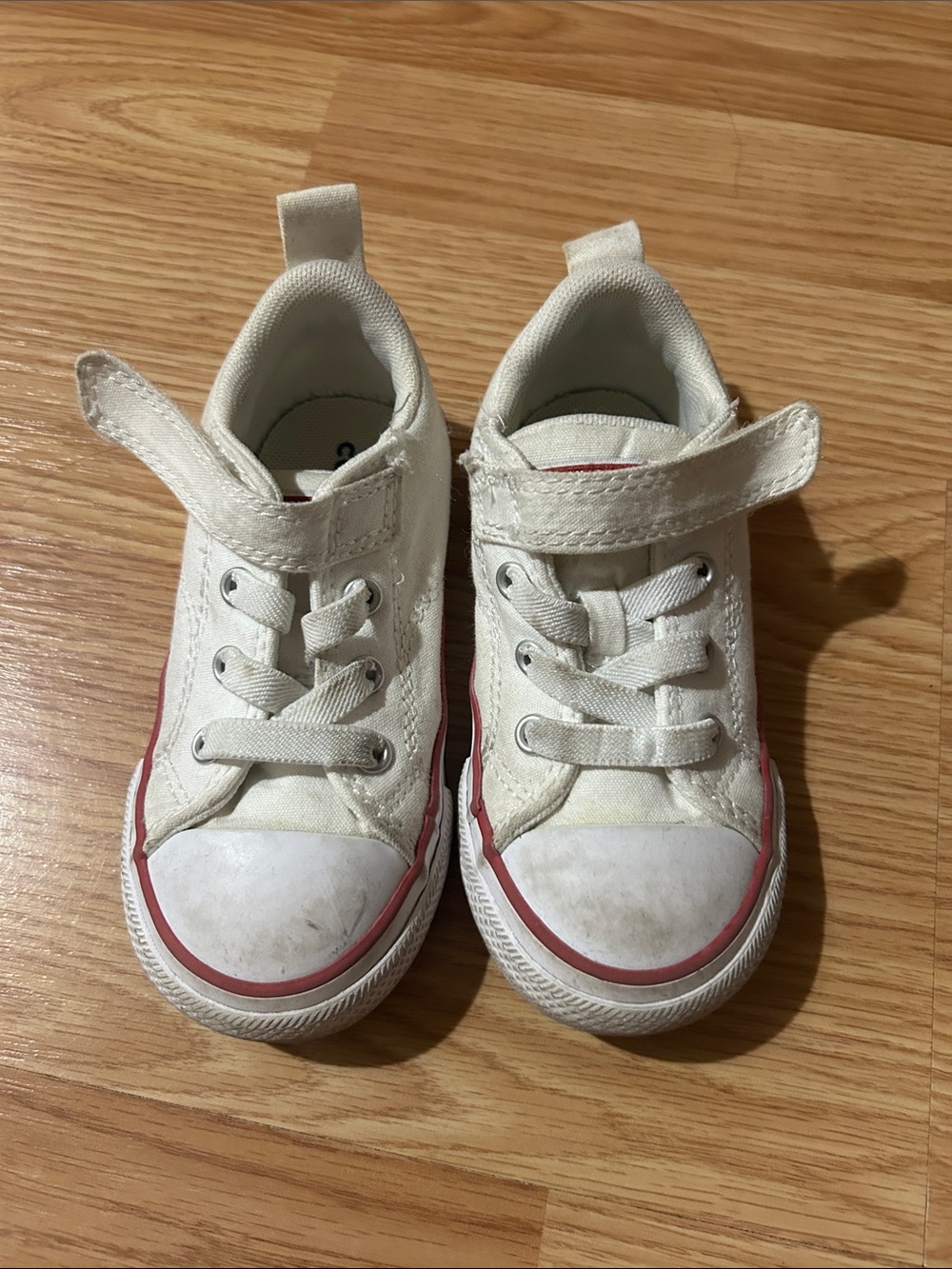 Kids White Canvas Sneakers with Pink Trim - Easy Hook & Lace Closure